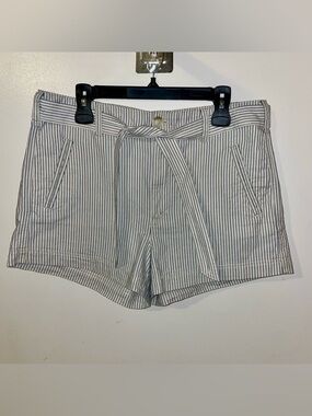 American Eagle Outfitters White with Black Pinstripe Tie-Waist Shorts